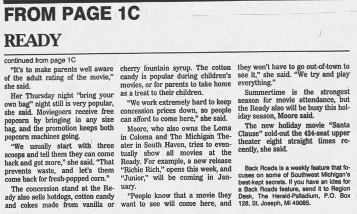 Ready Theatre - The Herald Palladium Thu Dec 22 1994 (newer photo)